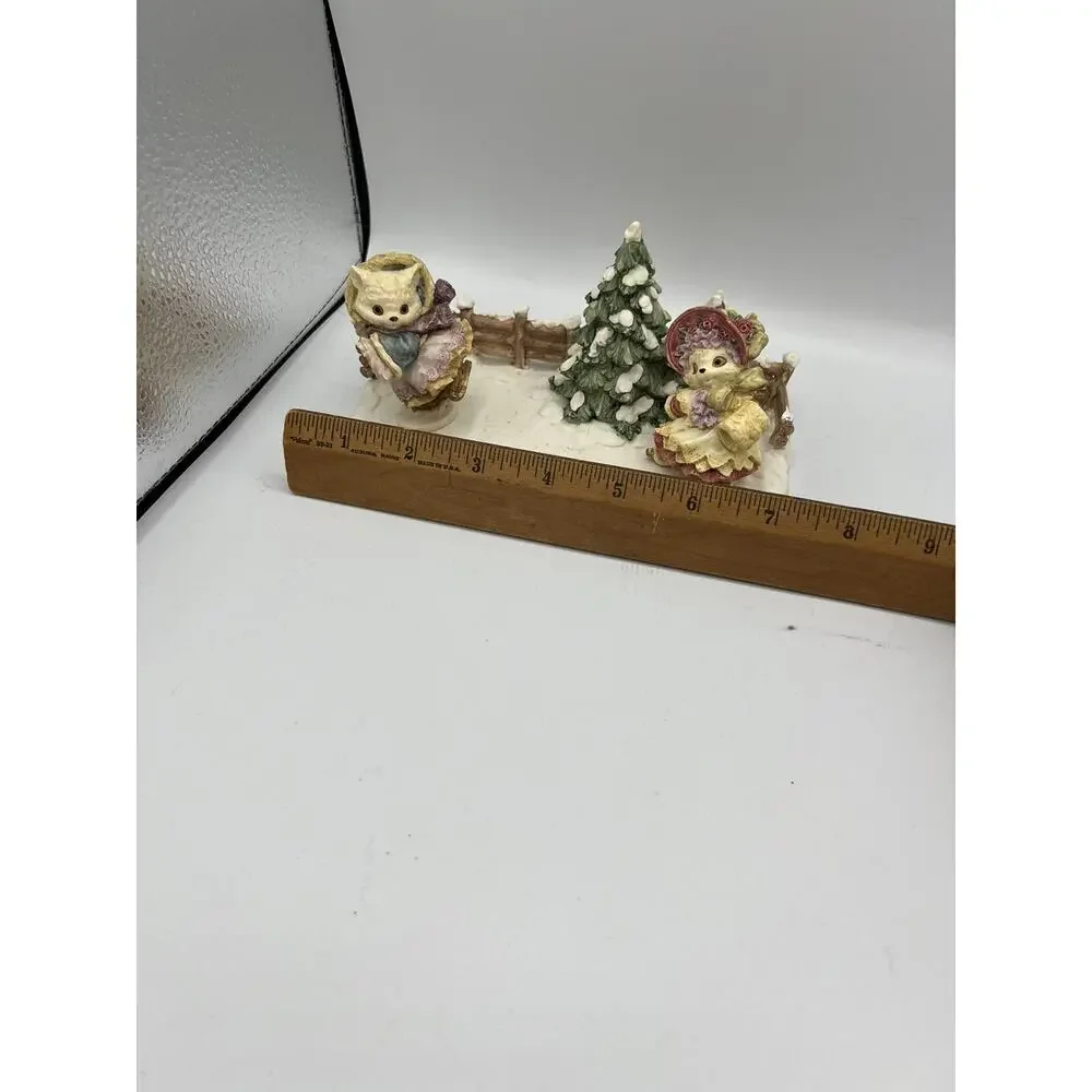 Vintage Holiday Time Christmas Kittens Ice Skating Pond Magnetic Village Decor